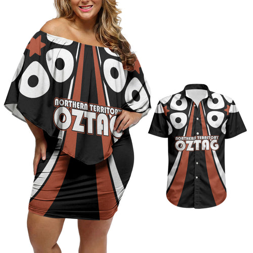 Personalised Northern Territory Oztag Couples Matching Off Shoulder Short Dress and Hawaiian Shirt Aboriginal Dot Art Australian Sports