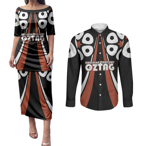 Personalised Northern Territory Oztag Couples Matching Puletasi and Long Sleeve Button Shirt Aboriginal Dot Art Australian Sports