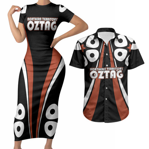 Personalised Northern Territory Oztag Couples Matching Short Sleeve Bodycon Dress and Hawaiian Shirt Aboriginal Dot Art Australian Sports