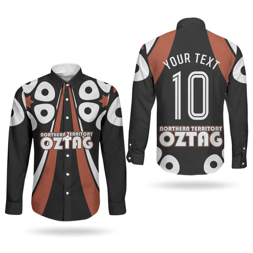 Personalised Northern Territory Oztag Couples Matching Short Sleeve Bodycon Dress and Long Sleeve Button Shirt Aboriginal Dot Art Australian Sports