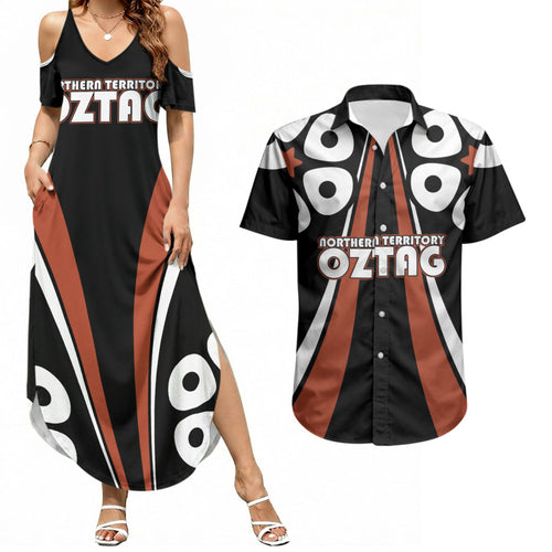 Personalised Northern Territory Oztag Couples Matching Summer Maxi Dress and Hawaiian Shirt Aboriginal Dot Art Australian Sports