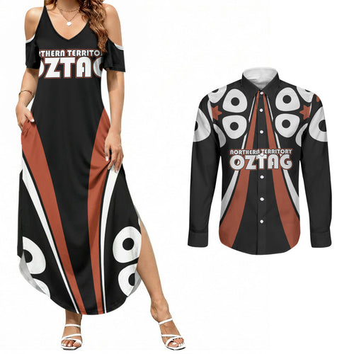 Personalised Northern Territory Oztag Couples Matching Summer Maxi Dress and Long Sleeve Button Shirt Aboriginal Dot Art Australian Sports
