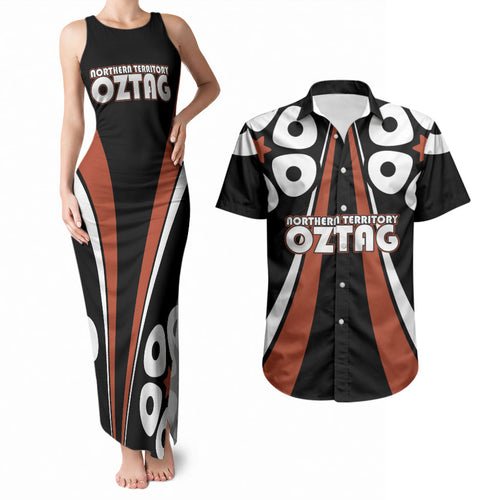 Personalised Northern Territory Oztag Couples Matching Tank Maxi Dress and Hawaiian Shirt Aboriginal Dot Art Australian Sports