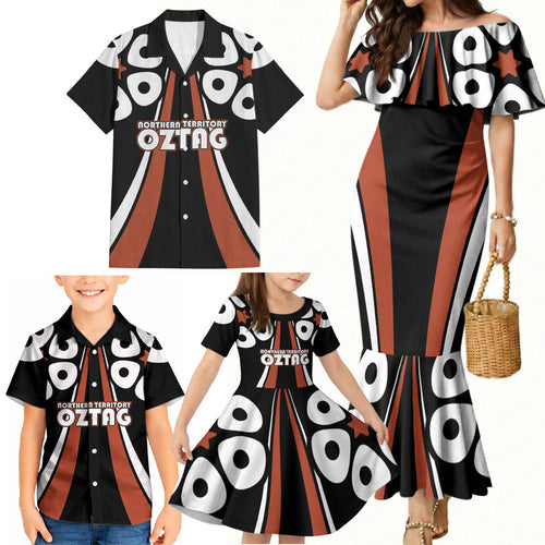Personalised Northern Territory Oztag Family Matching Mermaid Dress and Hawaiian Shirt Aboriginal Dot Art Australian Sports