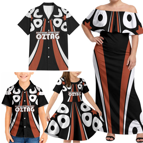 Personalised Northern Territory Oztag Family Matching Off Shoulder Maxi Dress and Hawaiian Shirt Aboriginal Dot Art Australian Sports