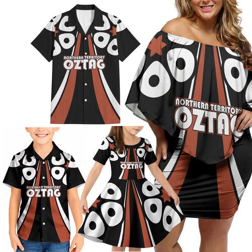 Personalised Northern Territory Oztag Family Matching Off Shoulder Short Dress and Hawaiian Shirt Aboriginal Dot Art Australian Sports
