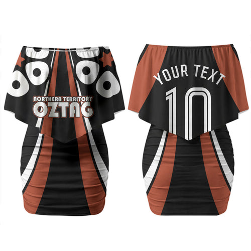 Personalised Northern Territory Oztag Family Matching Off Shoulder Short Dress and Hawaiian Shirt Aboriginal Dot Art Australian Sports