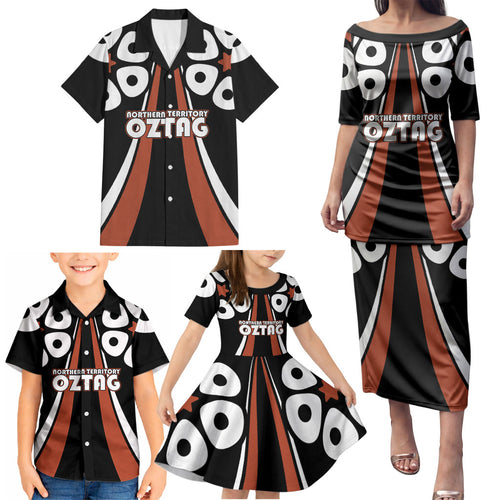 Personalised Northern Territory Oztag Family Matching Puletasi and Hawaiian Shirt Aboriginal Dot Art Australian Sports