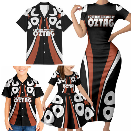 Personalised Northern Territory Oztag Family Matching Short Sleeve Bodycon Dress and Hawaiian Shirt Aboriginal Dot Art Australian Sports