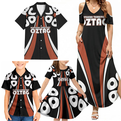 Personalised Northern Territory Oztag Family Matching Summer Maxi Dress and Hawaiian Shirt Aboriginal Dot Art Australian Sports