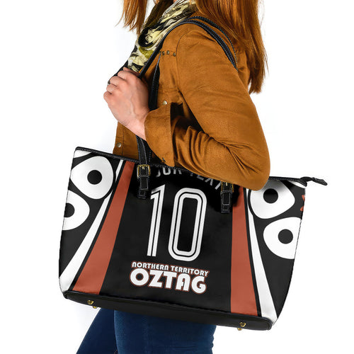 Personalised Northern Territory Oztag Leather Tote Bag Aboriginal Dot Art Australian Sports
