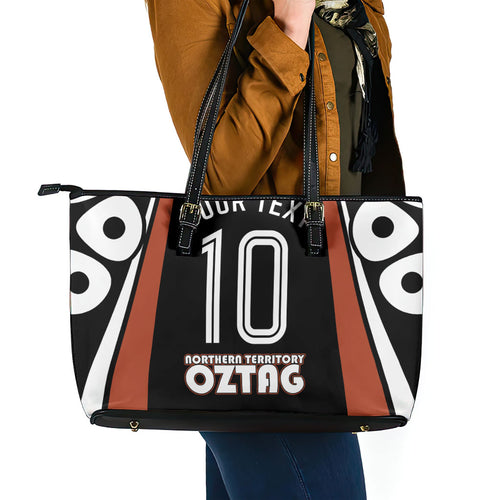 Personalised Northern Territory Oztag Leather Tote Bag Aboriginal Dot Art Australian Sports