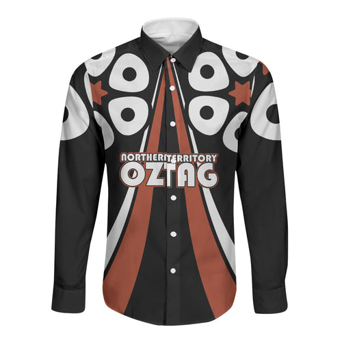 Personalised Northern Territory Oztag Long Sleeve Button Shirt Aboriginal Dot Art Australian Sports