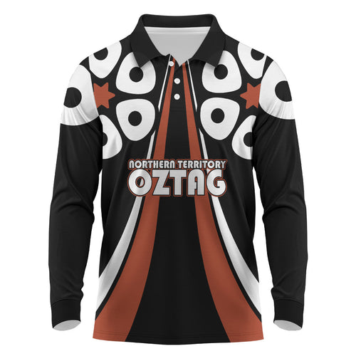 Personalised Northern Territory Oztag Long Sleeve Polo Shirt Aboriginal Dot Art Australian Sports