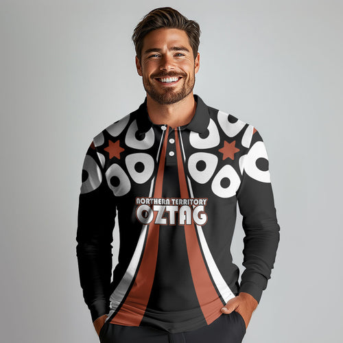 Personalised Northern Territory Oztag Long Sleeve Polo Shirt Aboriginal Dot Art Australian Sports