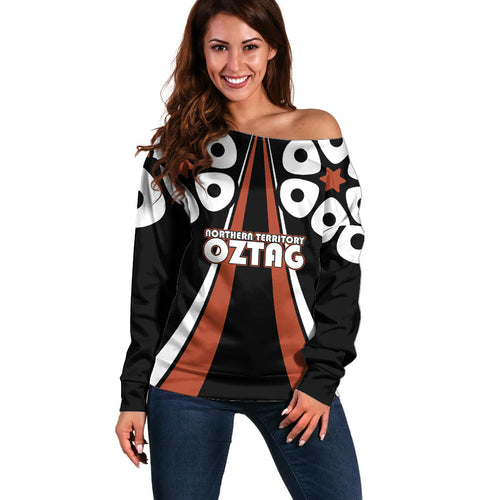 Personalised Northern Territory Oztag Off Shoulder Sweater Aboriginal Dot Art Australian Sports