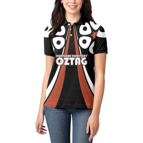 Personalised Northern Territory Oztag Women Polo Shirt Aboriginal Dot Art Australian Sports