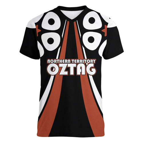 Personalised Northern Territory Oztag Women V-Neck T-Shirt Aboriginal Dot Art Australian Sports