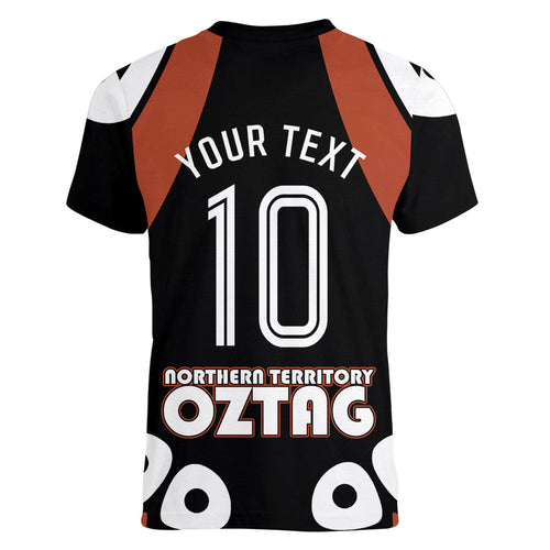 Personalised Northern Territory Oztag Women V-Neck T-Shirt Aboriginal Dot Art Australian Sports