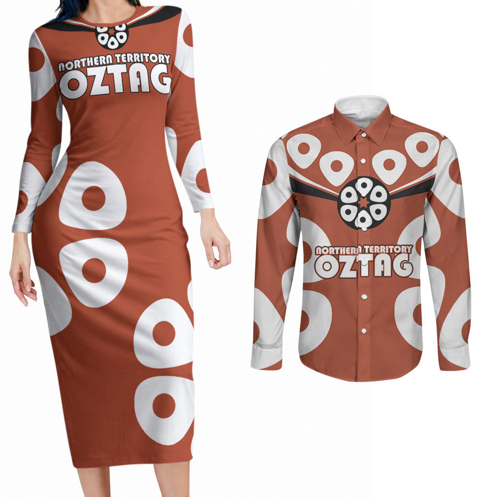 Personalized Northern Territory Oztag Couples Matching Long Sleeve Bodycon Dress and Long Sleeve Button Shirt Dynamic Geometric Star Graphic