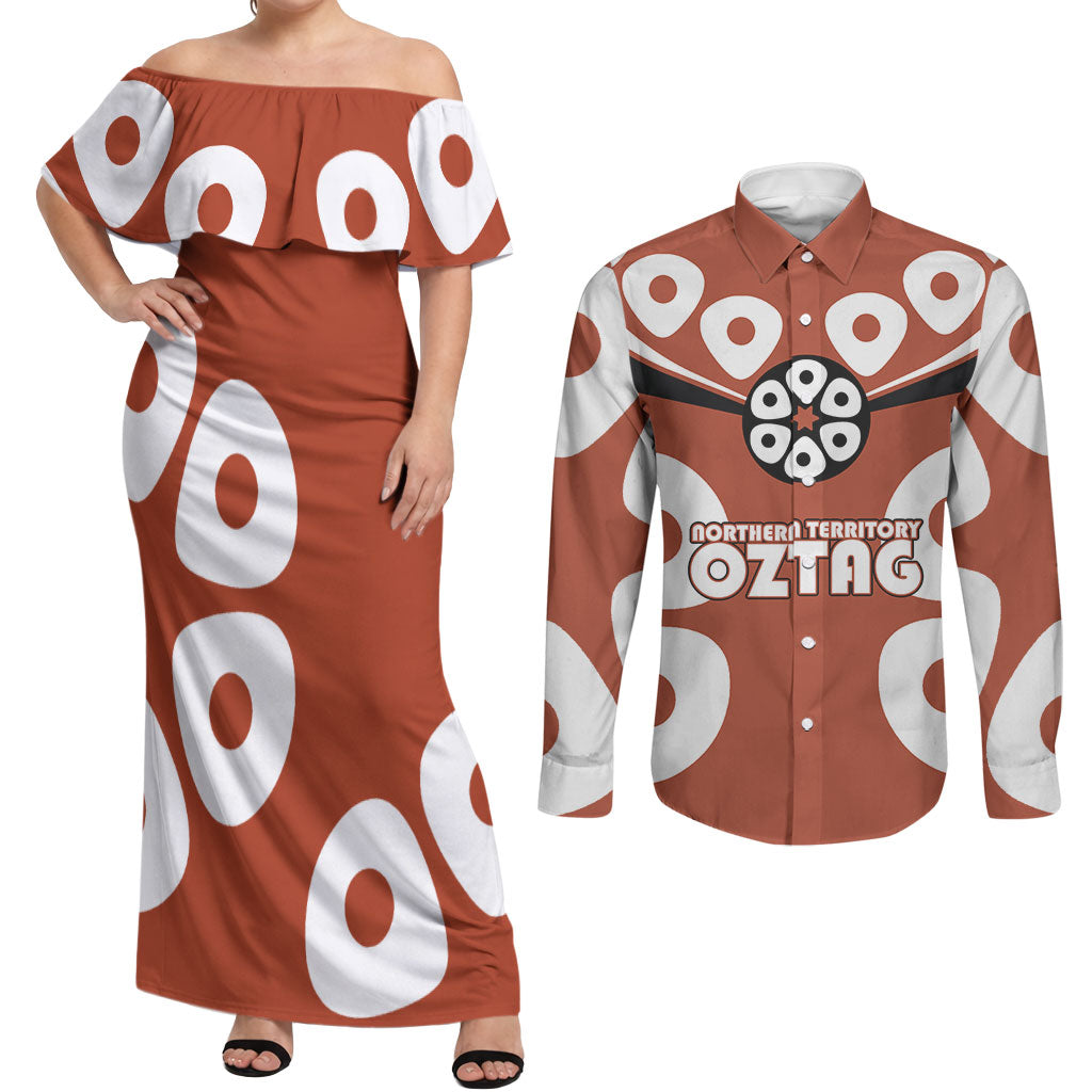 Personalized Northern Territory Oztag Couples Matching Off Shoulder Maxi Dress and Long Sleeve Button Shirt Dynamic Geometric Star Graphic