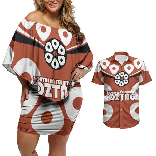 Personalized Northern Territory Oztag Couples Matching Off Shoulder Short Dress and Hawaiian Shirt Dynamic Geometric Star Graphic