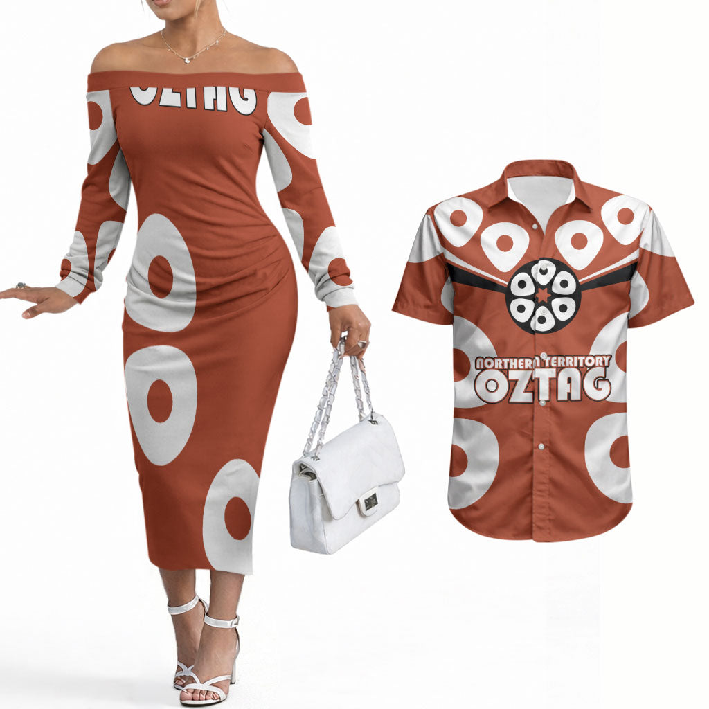 Personalized Northern Territory Oztag Couples Matching Off The Shoulder Long Sleeve Dress and Hawaiian Shirt Dynamic Geometric Star Graphic