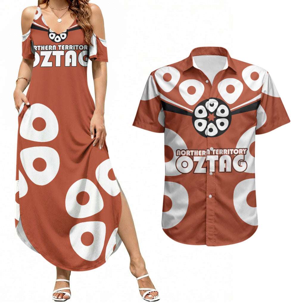 Personalized Northern Territory Oztag Couples Matching Summer Maxi Dress and Hawaiian Shirt Dynamic Geometric Star Graphic
