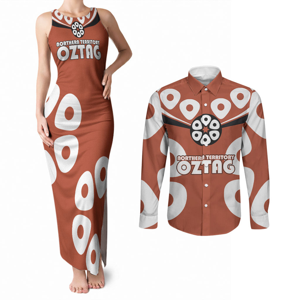 Personalized Northern Territory Oztag Couples Matching Tank Maxi Dress and Long Sleeve Button Shirt Dynamic Geometric Star Graphic
