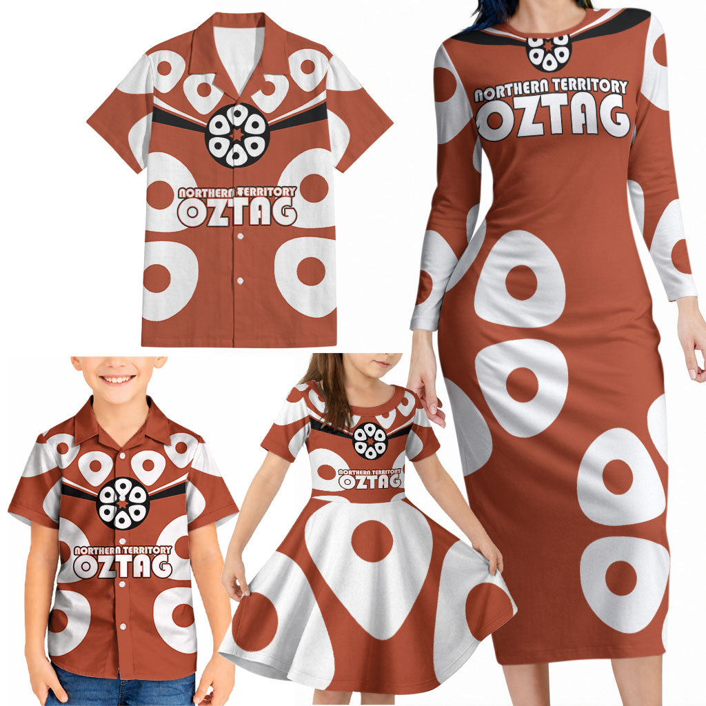 Personalized Northern Territory Oztag Family Matching Long Sleeve Bodycon Dress and Hawaiian Shirt Dynamic Geometric Star Graphic