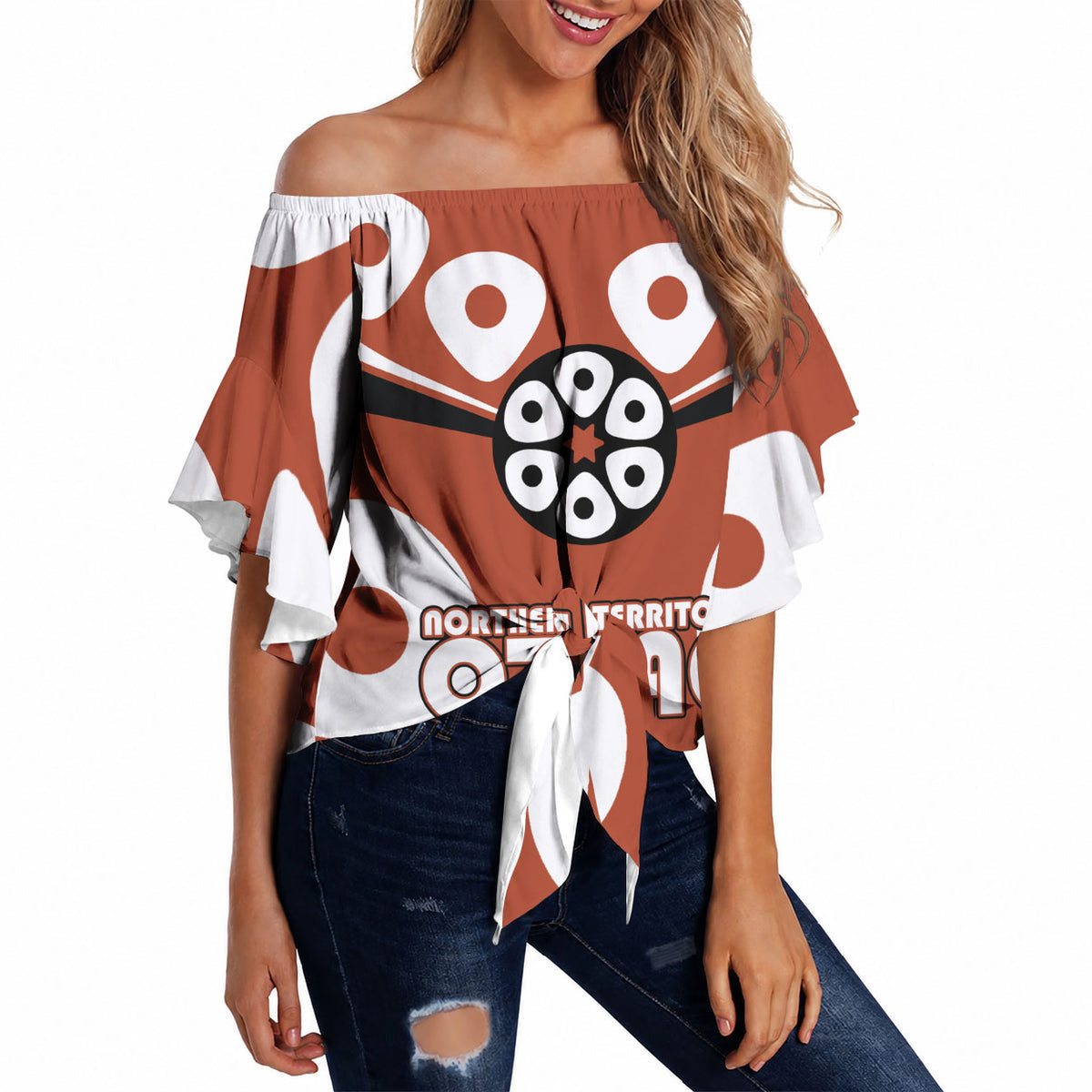 Personalized Northern Territory Oztag Off Shoulder Wrap Waist Top Dynamic Geometric Star Graphic