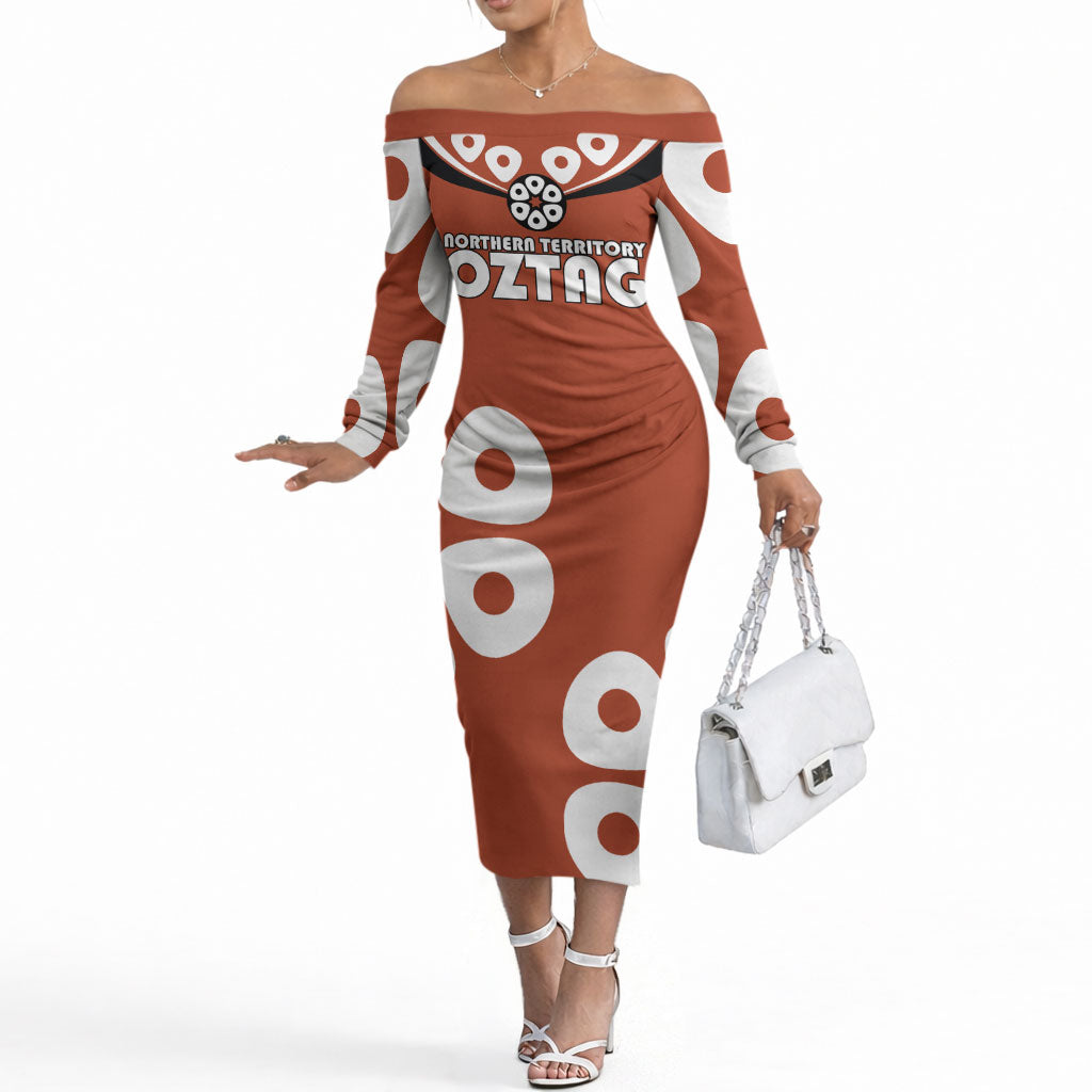 Personalized Northern Territory Oztag Off The Shoulder Long Sleeve Dress Dynamic Geometric Star Graphic