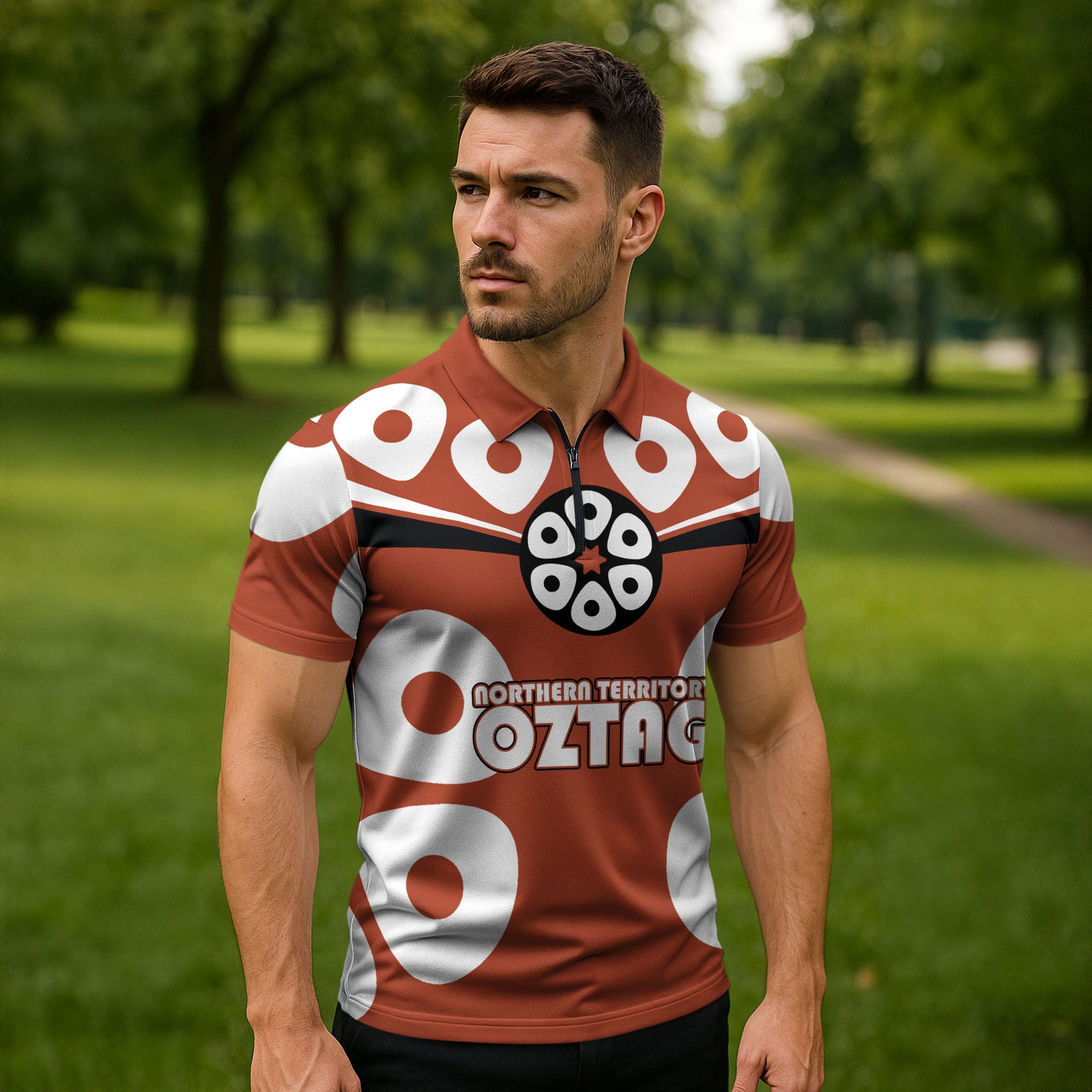 Personalized Northern Territory Oztag Zipper Polo Shirt Dynamic Geometric Star Graphic