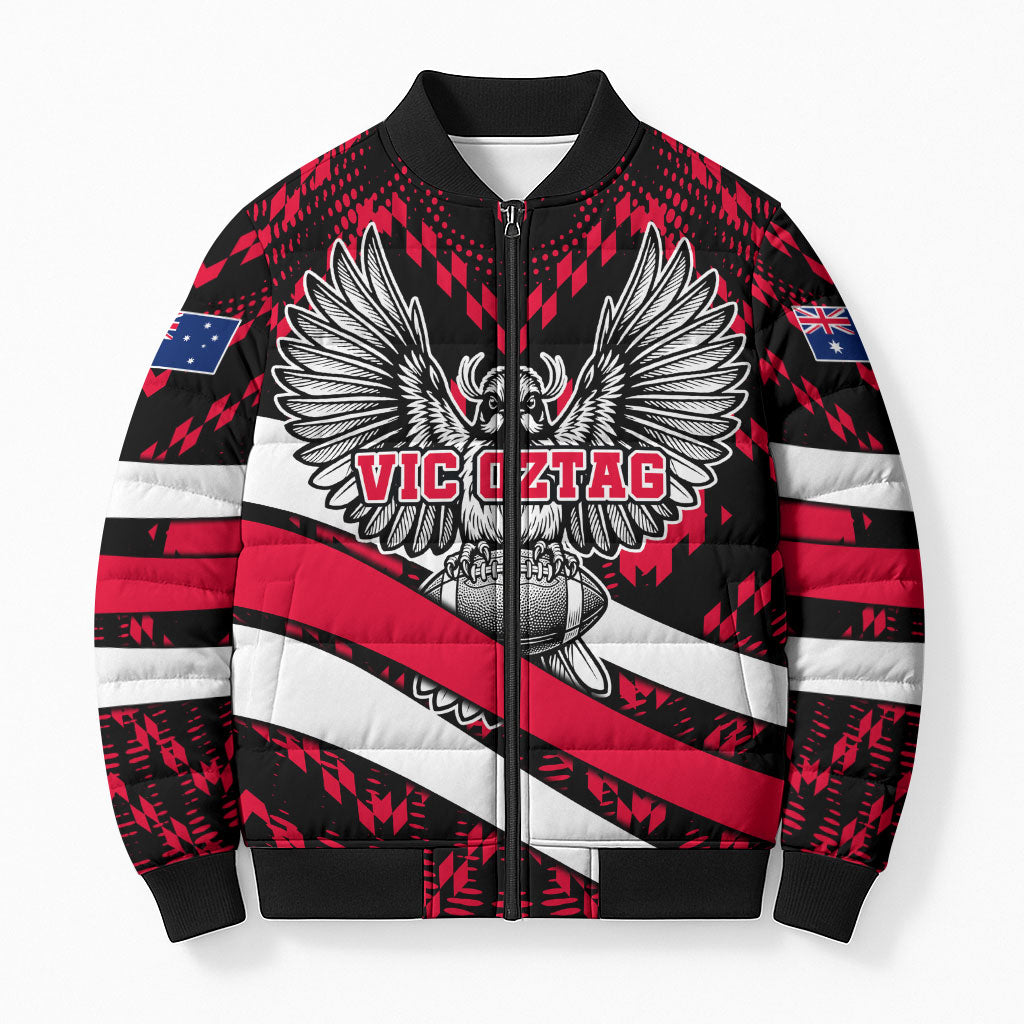 Personalized VIC Oztag Australia Bird Mascot Bomber Puffer Jacket Australian Flag