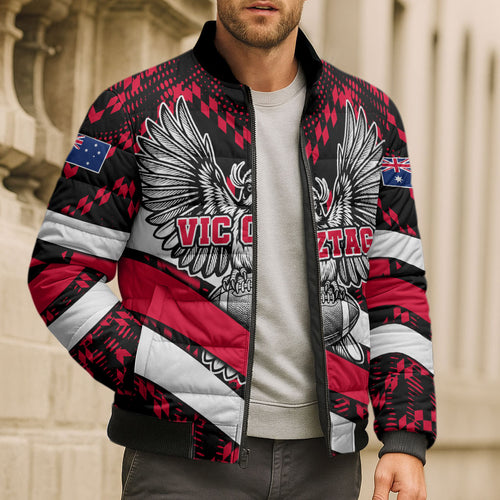 Personalized VIC Oztag Australia Bird Mascot Bomber Puffer Jacket Australian Flag