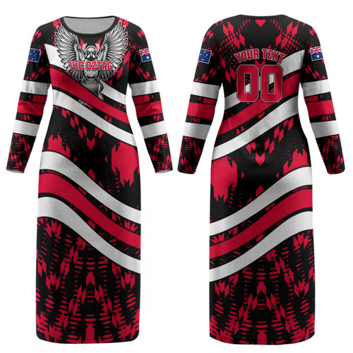 Personalized VIC Oztag Australia Bird Mascot Couples Matching Long Sleeve Bodycon Dress and Long Sleeve Button Shirt Australian Flag