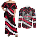 Personalized VIC Oztag Australia Bird Mascot Couples Matching Off Shoulder Maxi Dress and Long Sleeve Button Shirt Australian Flag