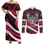 Personalized VIC Oztag Australia Bird Mascot Couples Matching Off Shoulder Maxi Dress and Long Sleeve Button Shirt Australian Flag