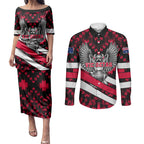 Personalized VIC Oztag Australia Bird Mascot Couples Matching Puletasi and Long Sleeve Button Shirt Australian Flag