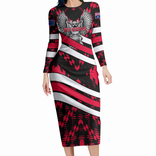 Personalized VIC Oztag Australia Bird Mascot Long Sleeve Bodycon Dress Australian Flag