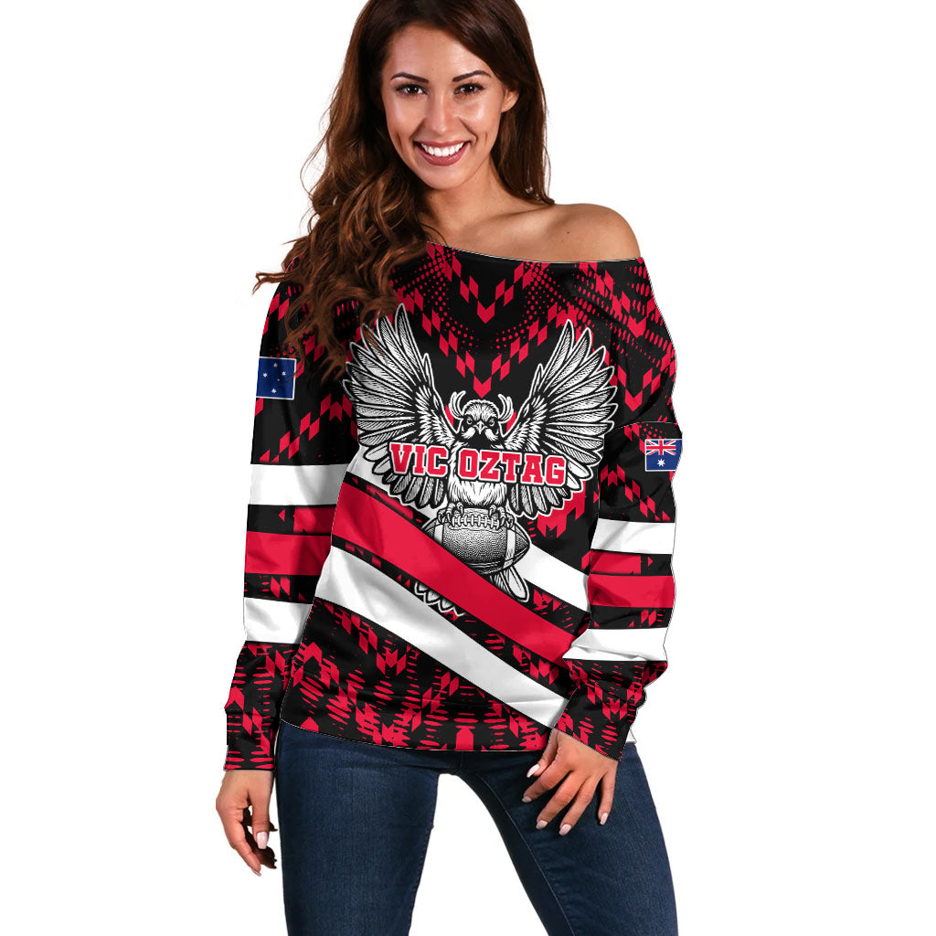 Personalized VIC Oztag Australia Bird Mascot Off Shoulder Sweater Australian Flag