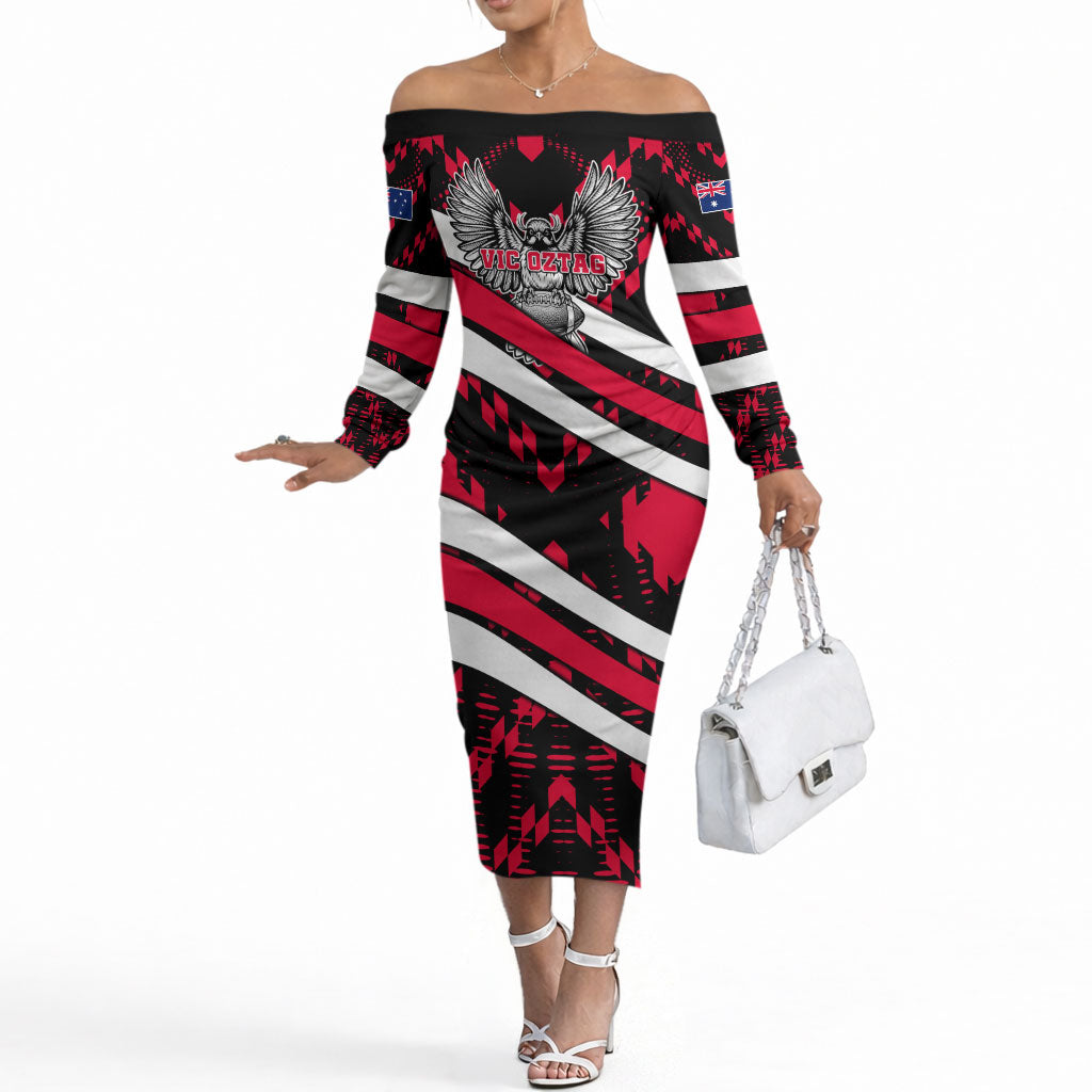 Personalized VIC Oztag Australia Bird Mascot Off The Shoulder Long Sleeve Dress Australian Flag