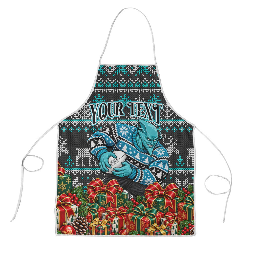 Personalized Port Adelaide Football Christmas Apron Australian Football Mascot - Ugly Xmas Pattern Festive
