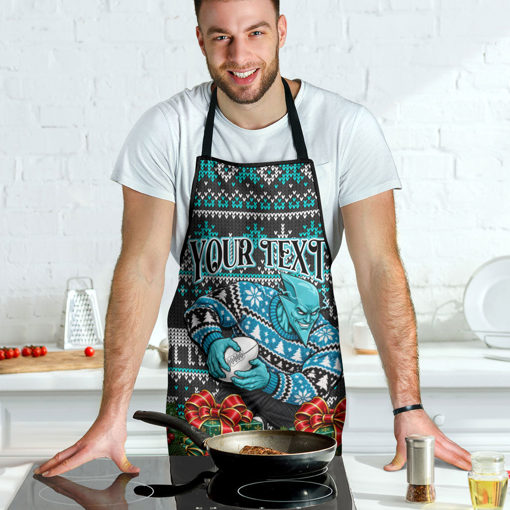 Personalized Port Adelaide Football Christmas Apron Australian Football Mascot - Ugly Xmas Pattern Festive