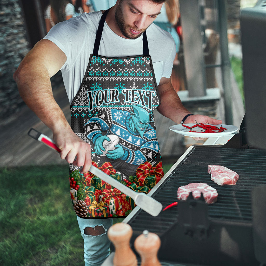 Personalized Port Adelaide Football Christmas Apron Australian Football Mascot - Ugly Xmas Pattern Festive