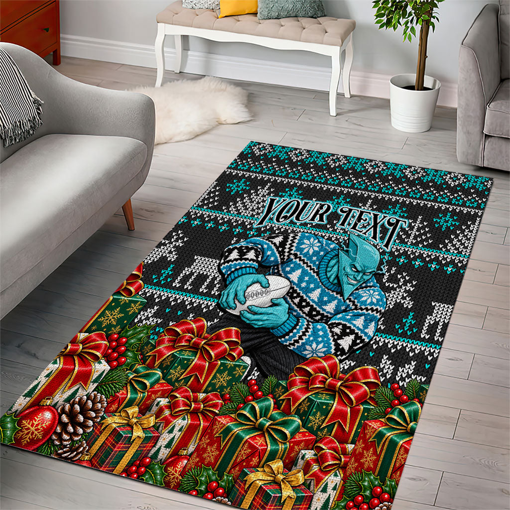 Personalized Port Adelaide Football Christmas Area Rug Australian Football Mascot - Ugly Xmas Pattern Festive