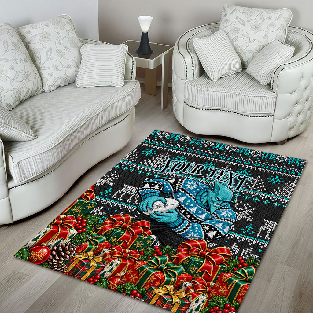 Personalized Port Adelaide Football Christmas Area Rug Australian Football Mascot - Ugly Xmas Pattern Festive
