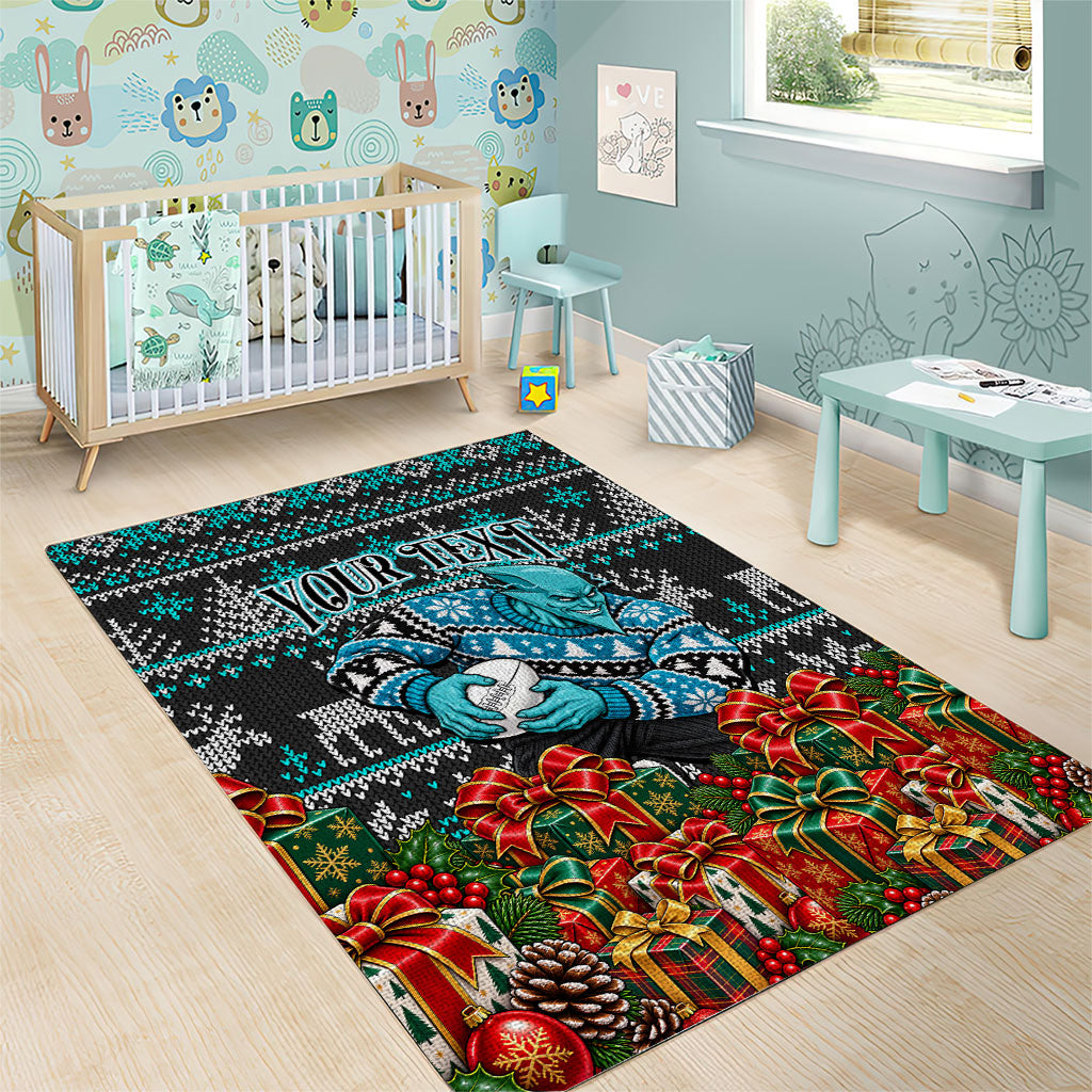 Personalized Port Adelaide Football Christmas Area Rug Australian Football Mascot - Ugly Xmas Pattern Festive