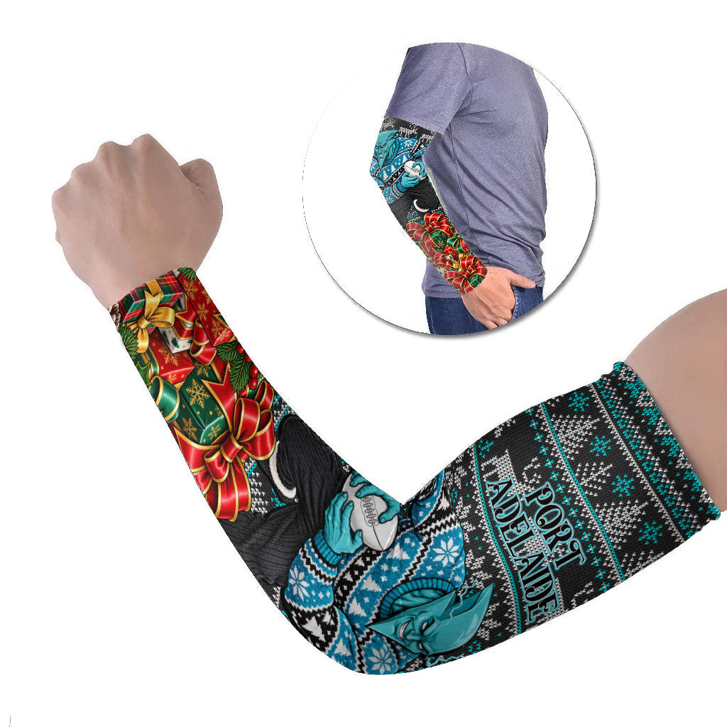 Personalized Port Adelaide Football Christmas Arm Sleeves Australian Football Mascot - Ugly Xmas Pattern Festive