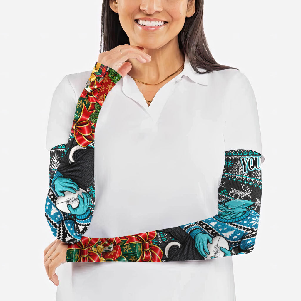 Personalized Port Adelaide Football Christmas Arm Sleeves Australian Football Mascot - Ugly Xmas Pattern Festive